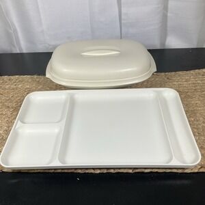 Vintage Tupperware Ivory Vegetable Microwave Steamer And Dining Tray